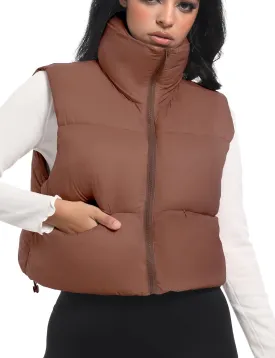 Buauty Cropped Puffer Vest Women 2025 Winter Puffy Vest with Pockets Lightweight Stand Collar Zip Up Sleeveless Jacket