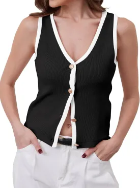 Button Up Sweater Vest for Women 2024 V Neck Sleeveless Tank Tops Cardigan Vests
