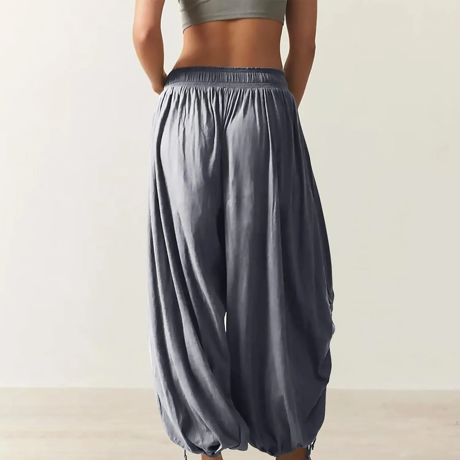 Capri Harem Pants for Women Baggy Side Drawstring Beach Pants Pleated Loose Lounge Trousers 2025 Streetwear