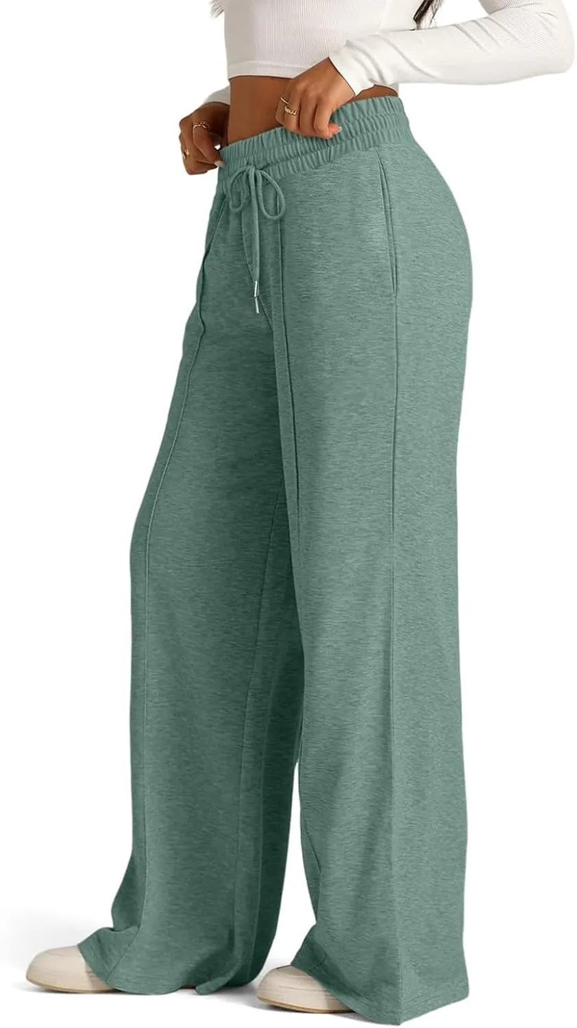 Casual Sweaterpants for Women Loose High Waist Wide Leg Pants Elastic Drawstring Straight Leg Sweatpants Lounge Pant