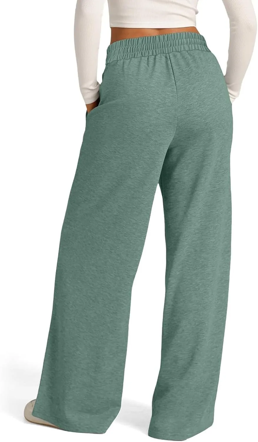 Casual Sweaterpants for Women Loose High Waist Wide Leg Pants Elastic Drawstring Straight Leg Sweatpants Lounge Pant