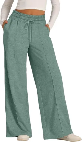 Casual Sweaterpants for Women Loose High Waist Wide Leg Pants Elastic Drawstring Straight Leg Sweatpants Lounge Pant