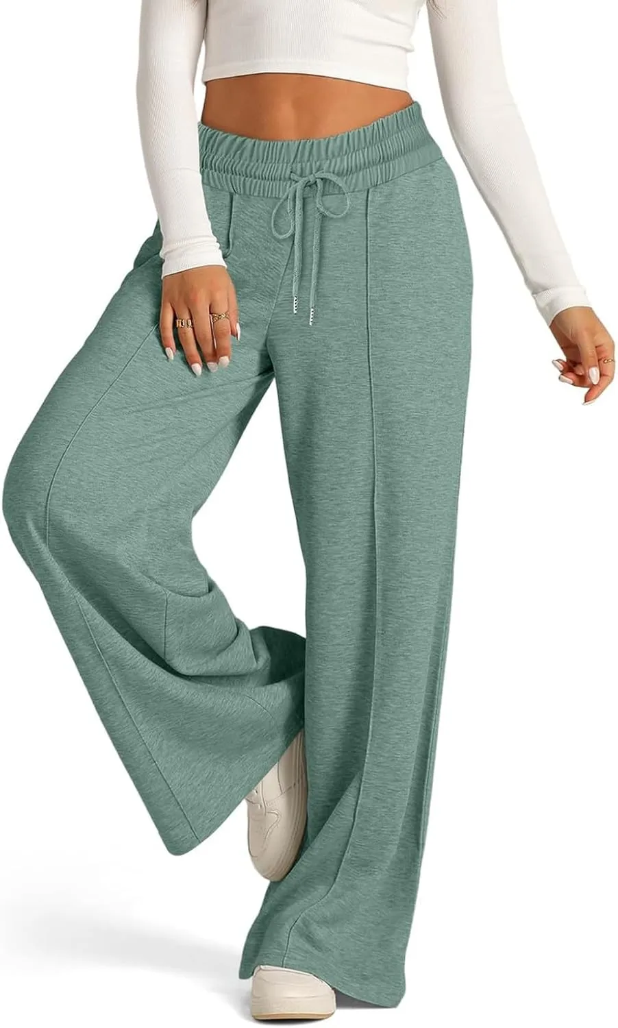 Casual Sweaterpants for Women Loose High Waist Wide Leg Pants Elastic Drawstring Straight Leg Sweatpants Lounge Pant