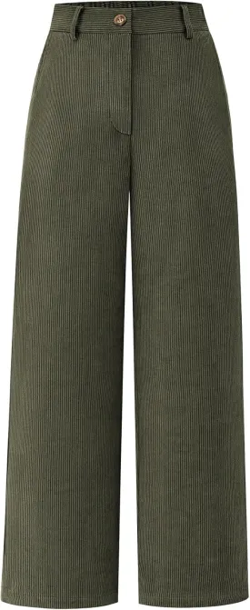 CFLONGE Women Wide Leg Sweatpants Casual Solid Color Corduroy Work Pants Comfy Lounge Jogger Baggy Trousers Pant with Pockets