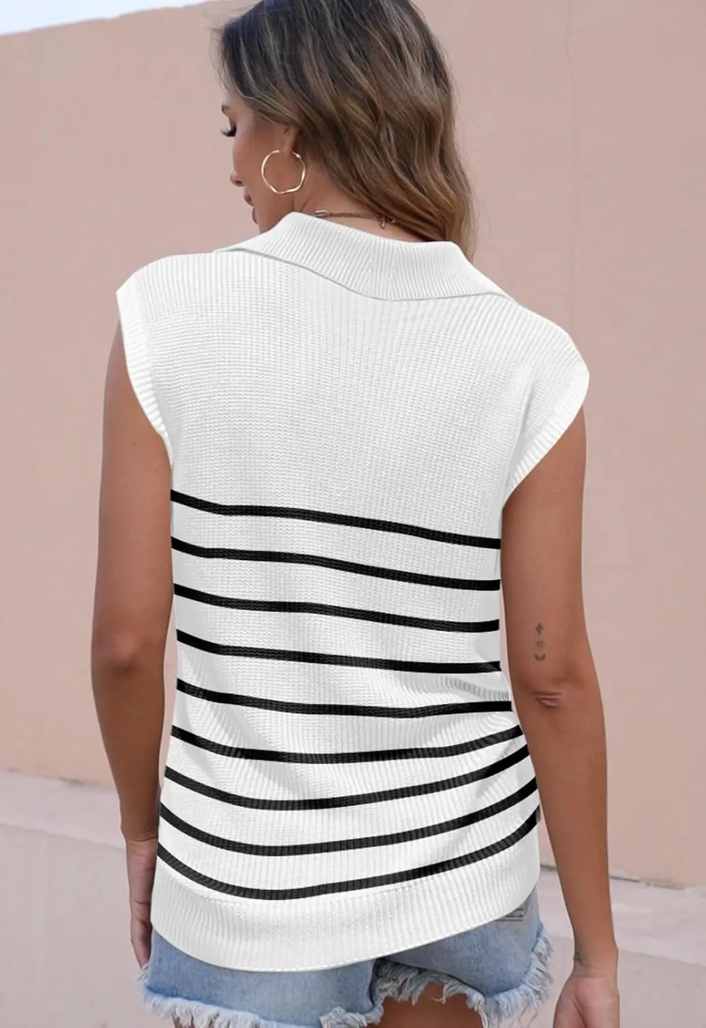 Disamer Short Sleeve Sweater for Women 2025 Spring Fashion Striped Sleeveless Vest Casual Tank Tops Summer Shirts