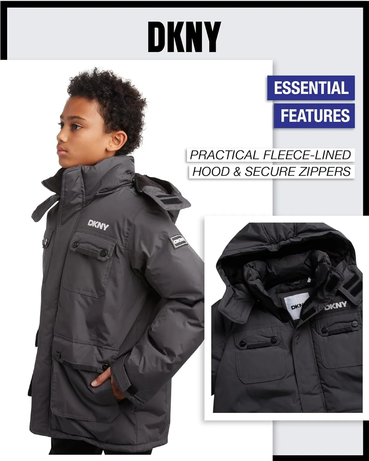 DKNY Boys' Winter Coat - Heavyweight Bomber Parka Jacket - Water Resistant Insulated Jacket for Boys (8-20)