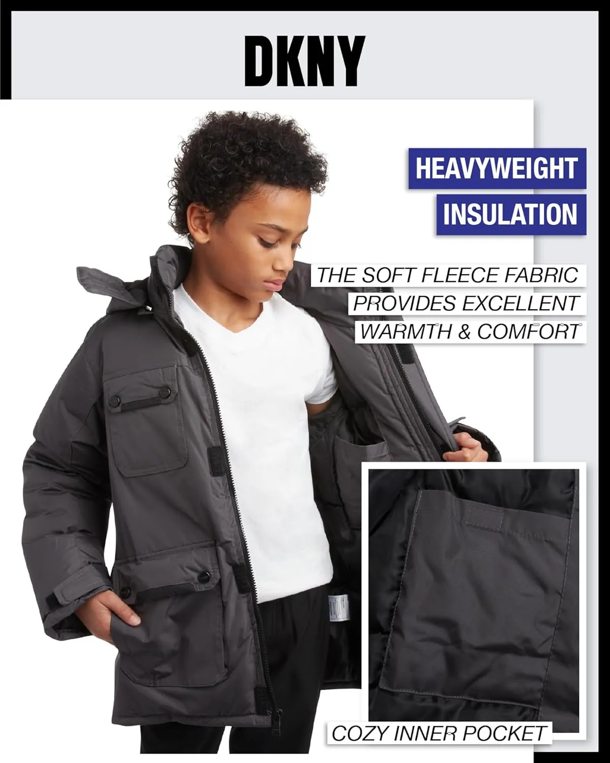 DKNY Boys' Winter Coat - Heavyweight Bomber Parka Jacket - Water Resistant Insulated Jacket for Boys (8-20)