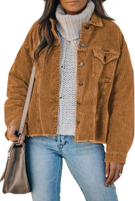 Dokotoo Womens Corduroy Jackets Button Down Long Sleeve Casual Shacket Coats Outwear