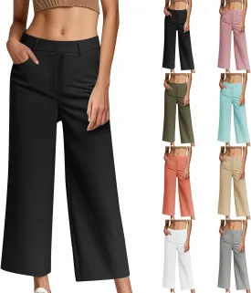 Dress Pants Women High Waisted Casual Business Office Pants Slacks Wide Leg Dressy Work Trousers with Pockets