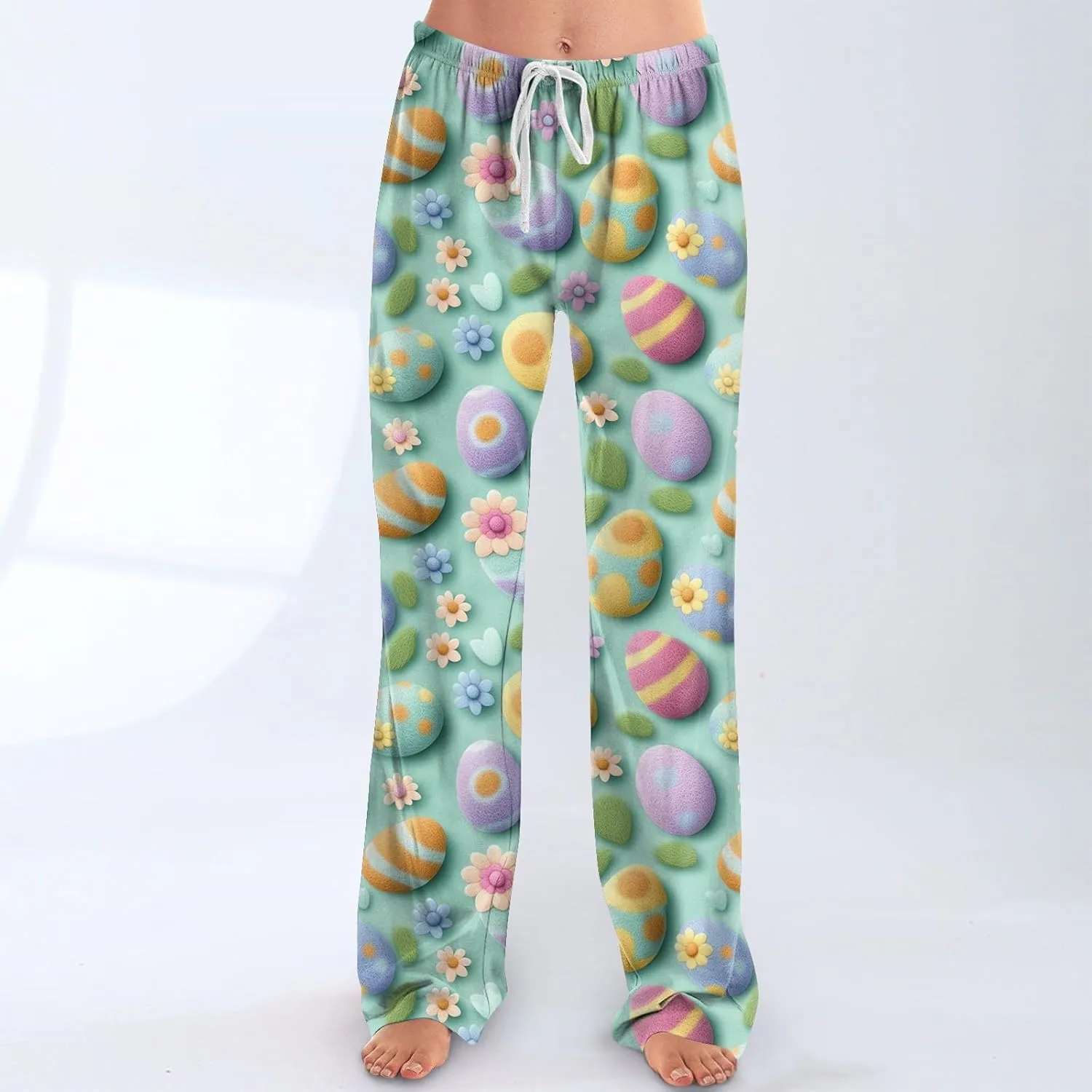 Easter 2025 Pajamas Pants for Women Wide Leg Casual Loose Lounge Print Pjs Pant Stretch Cute Sleep Bottoms Sleepwear