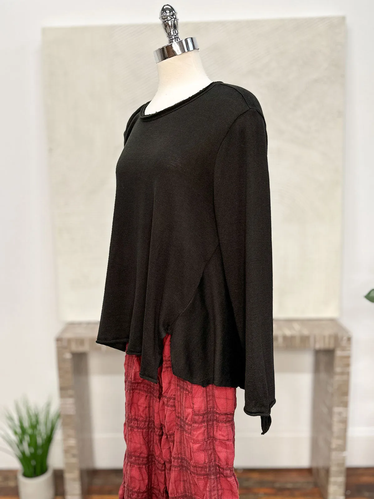 Envelope Hem Flared Sweater Top, Black