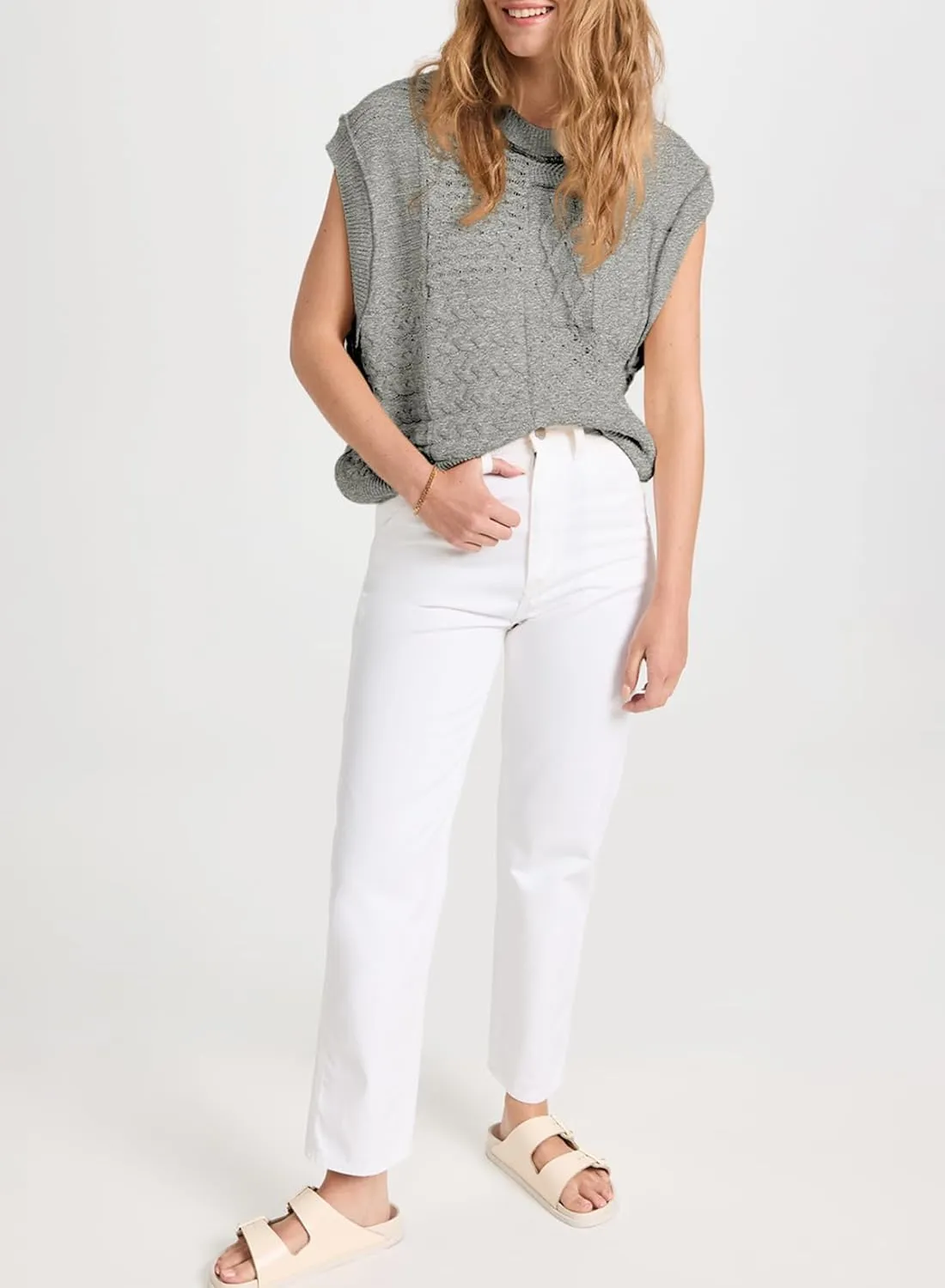 EVALESS Women's Sweater Vests Summer Cap Sleeve Crewneck Sleeveless Knitted Crochet Tops Trendy 2025