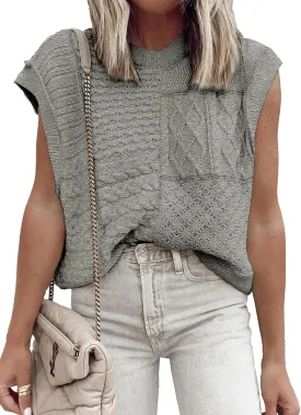 EVALESS Women's Sweater Vests Summer Cap Sleeve Crewneck Sleeveless Knitted Crochet Tops Trendy 2025