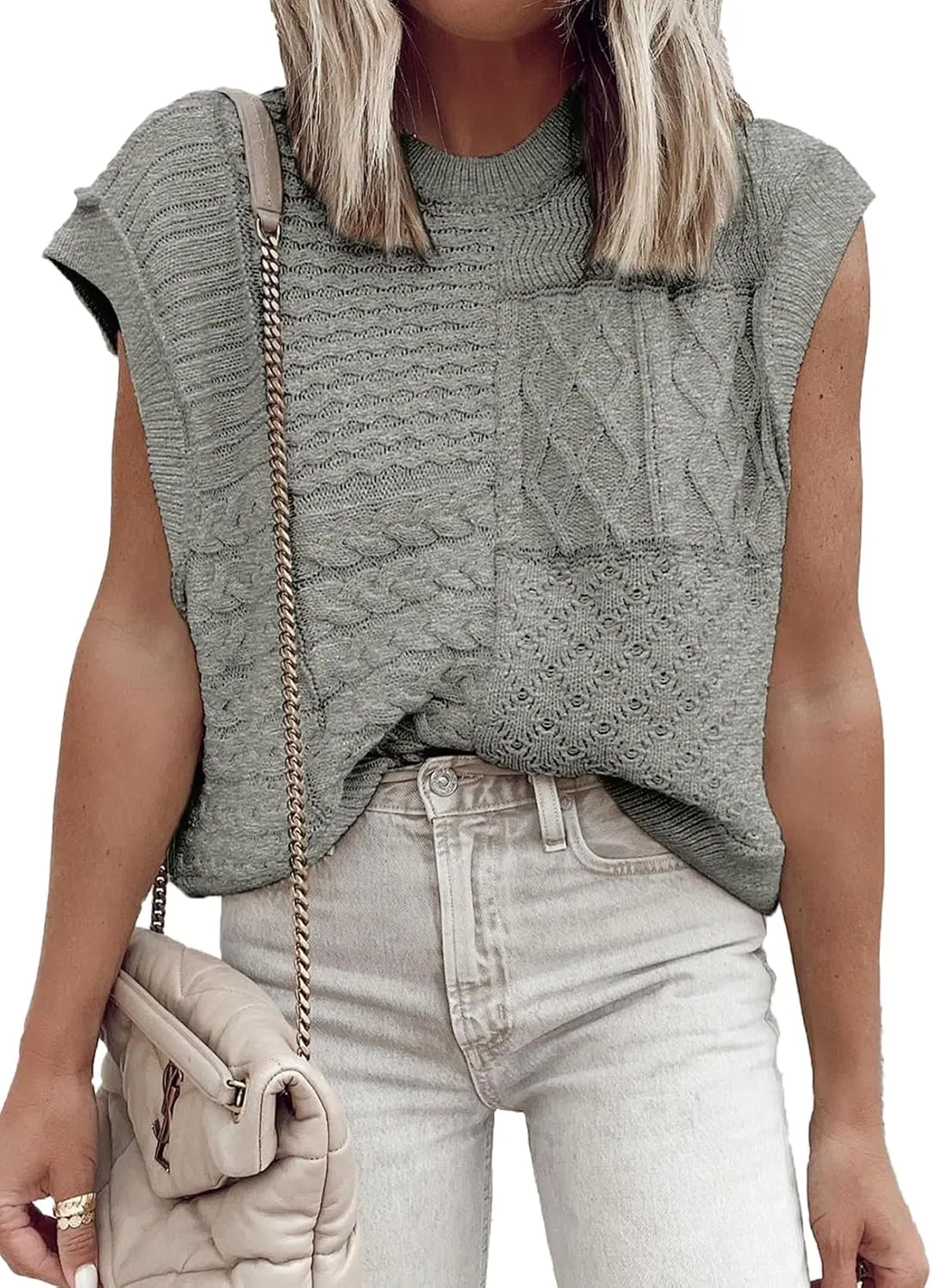 EVALESS Women's Sweater Vests Summer Cap Sleeve Crewneck Sleeveless Knitted Crochet Tops Trendy 2025