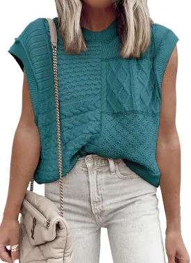 EVALESS Women's Sweater Vests Summer Cap Sleeve Crewneck Sleeveless Knitted Crochet Tops Trendy 2025