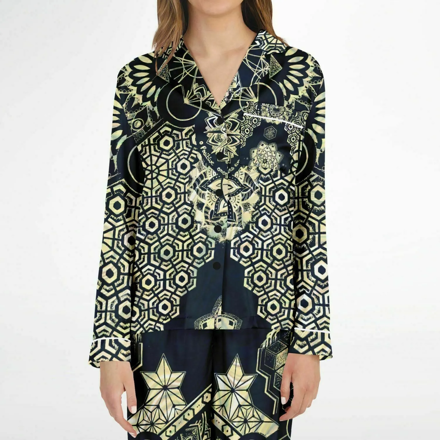 GEOMETRIC GOLD Women's Satin Pajamas - MIL ET UNE