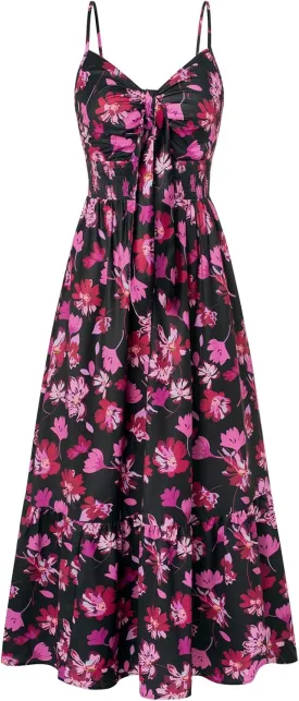 GRACE KARIN Women's 2025 Summer Maxi Dress Floral Tie Front Spaghetti Strap Casual Boho Beach Flowy Sundress with Pockets