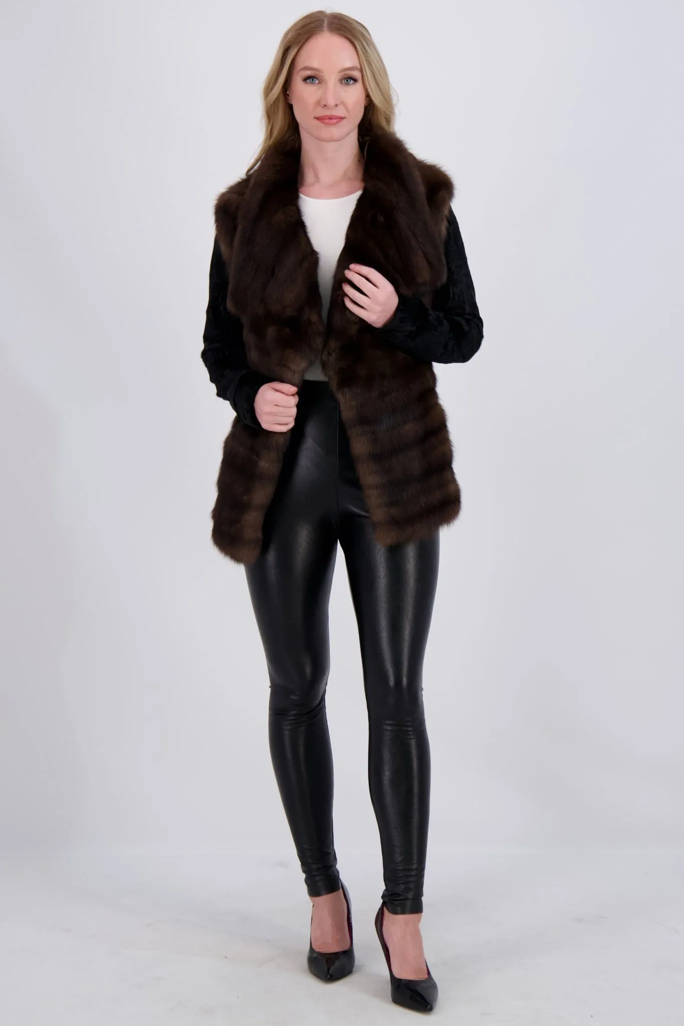 HORIZONTAL SABLE JACKET WITH LAMB SLEEVES