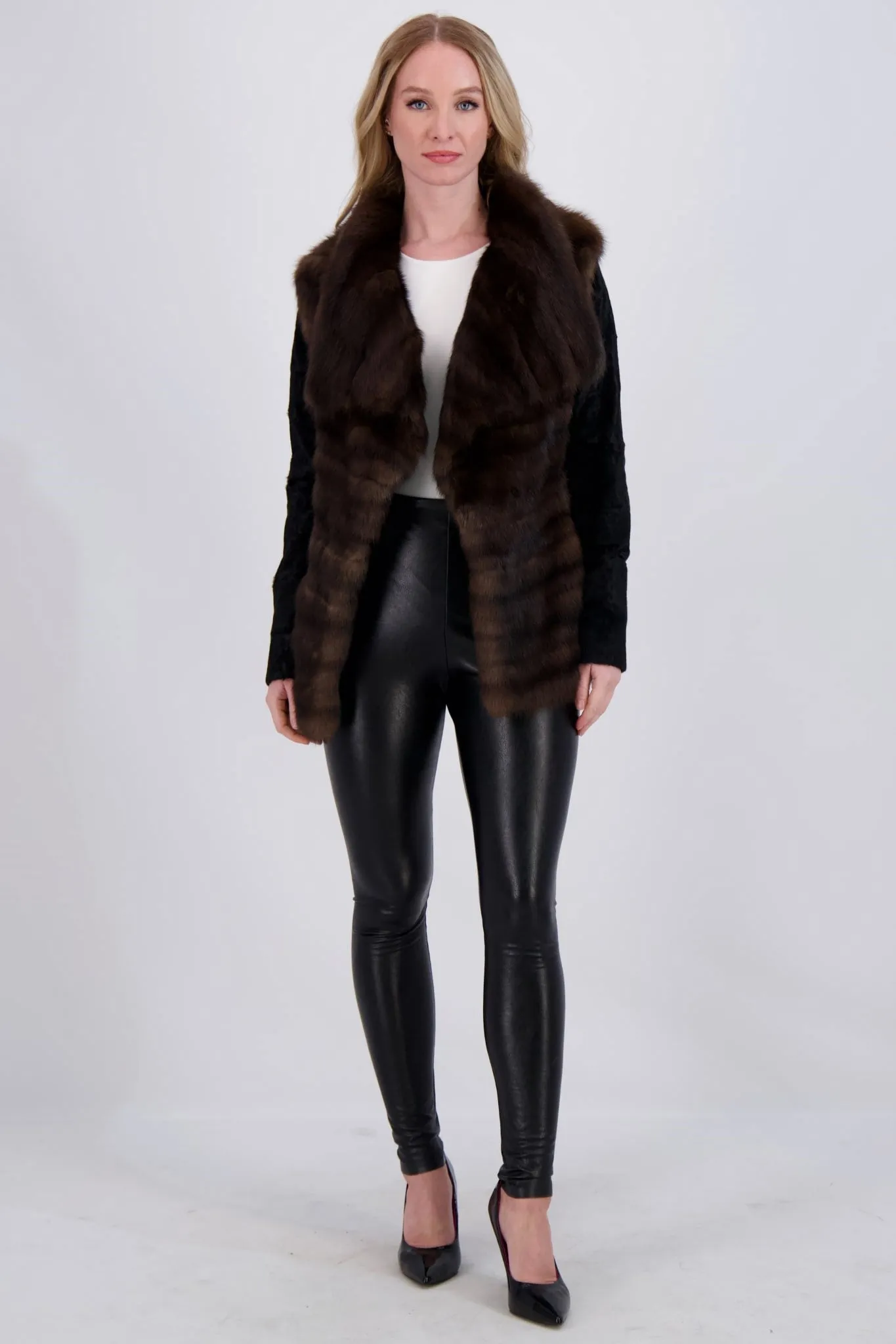 HORIZONTAL SABLE JACKET WITH LAMB SLEEVES