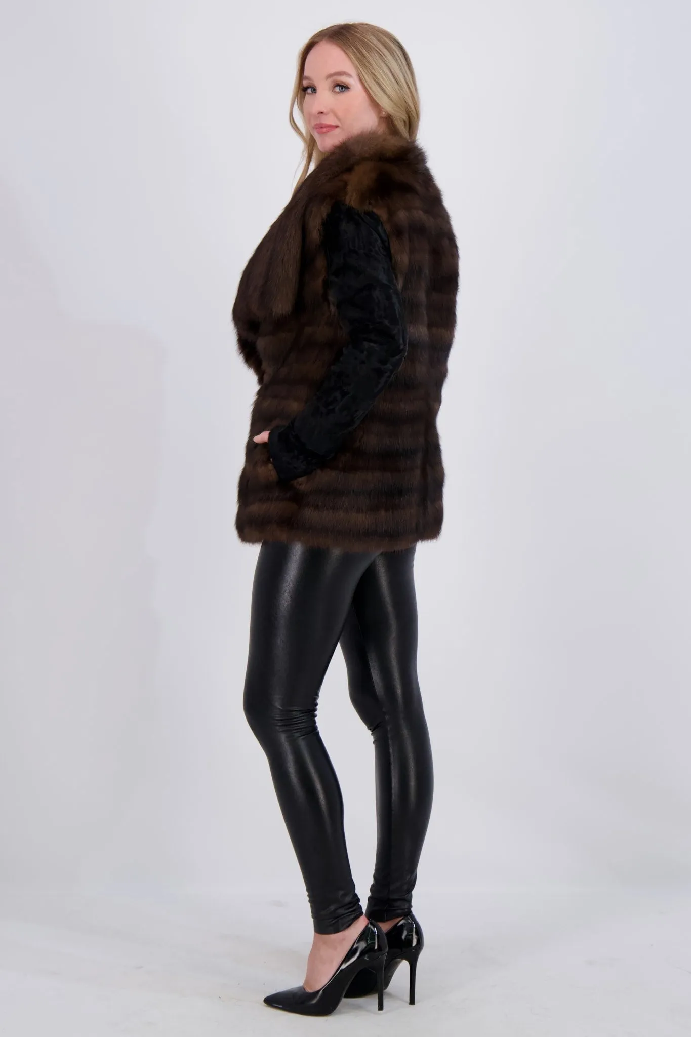 HORIZONTAL SABLE JACKET WITH LAMB SLEEVES