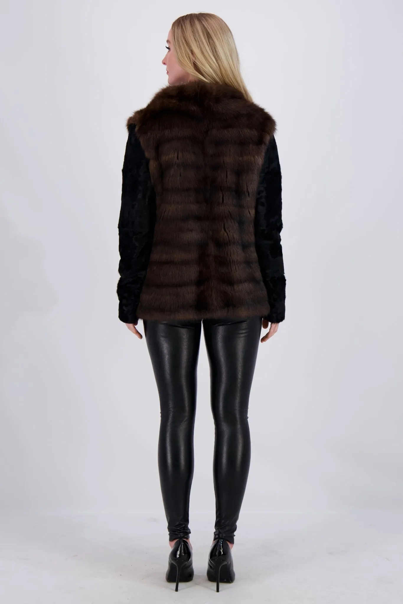 HORIZONTAL SABLE JACKET WITH LAMB SLEEVES