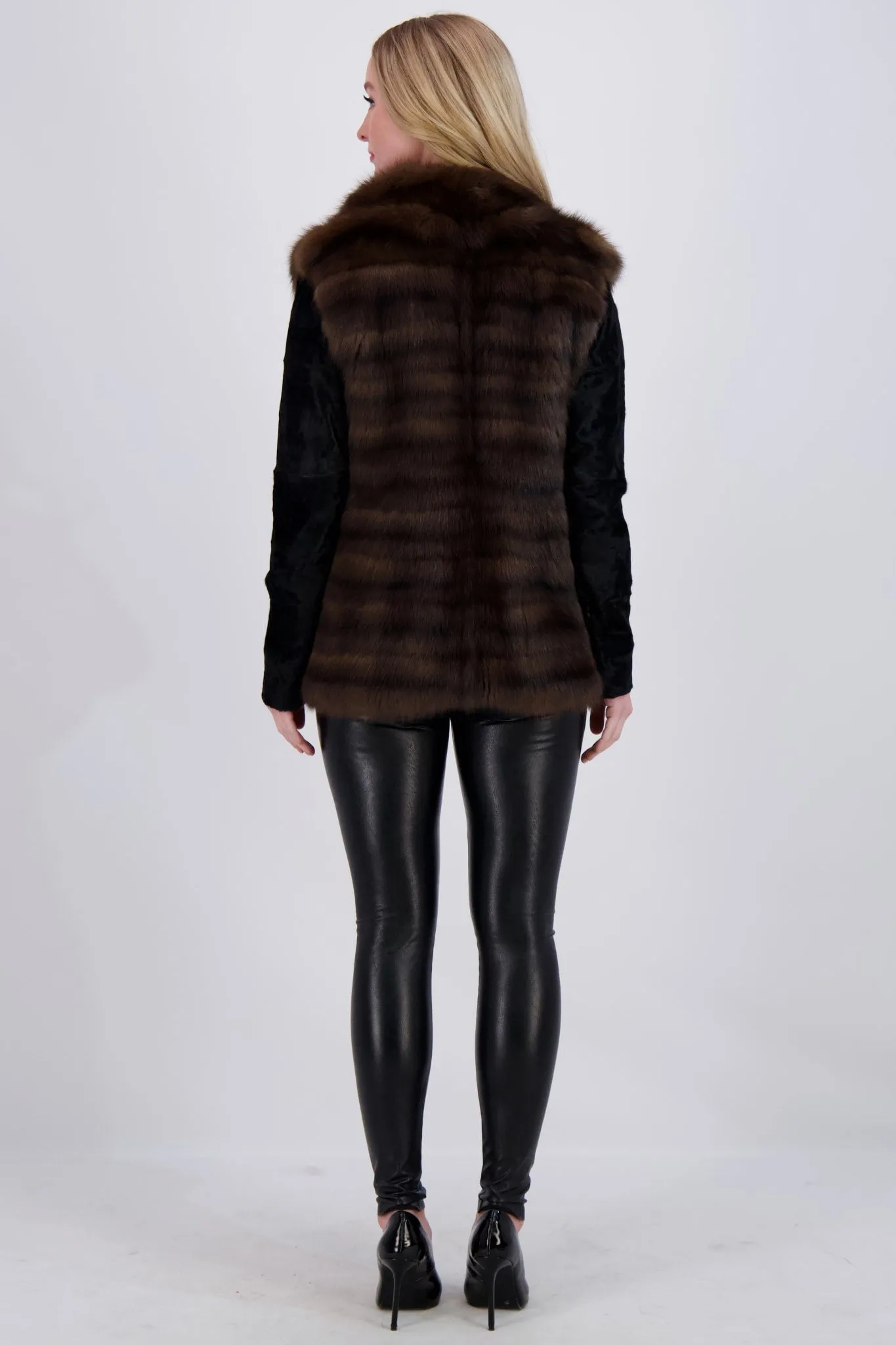HORIZONTAL SABLE JACKET WITH LAMB SLEEVES