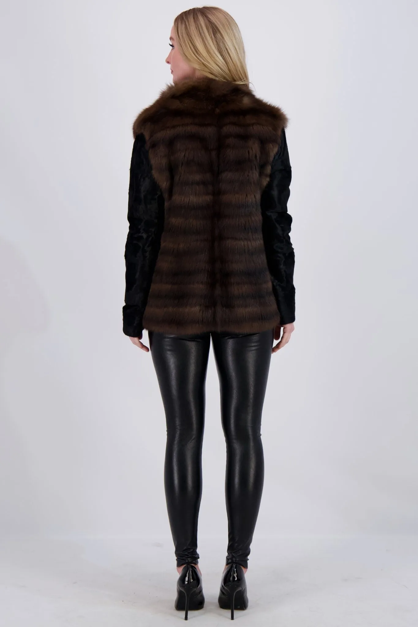 HORIZONTAL SABLE JACKET WITH LAMB SLEEVES