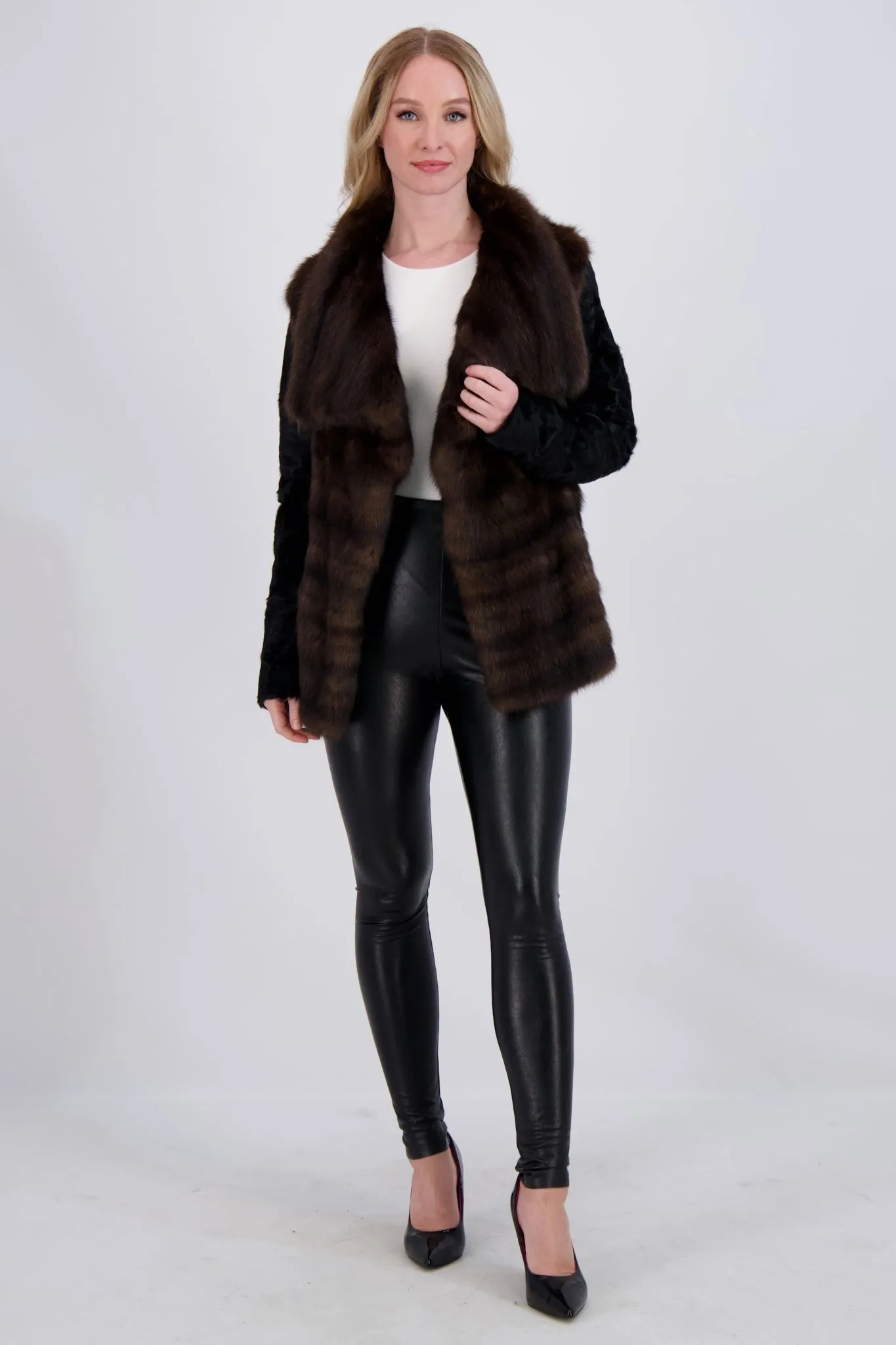 HORIZONTAL SABLE JACKET WITH LAMB SLEEVES