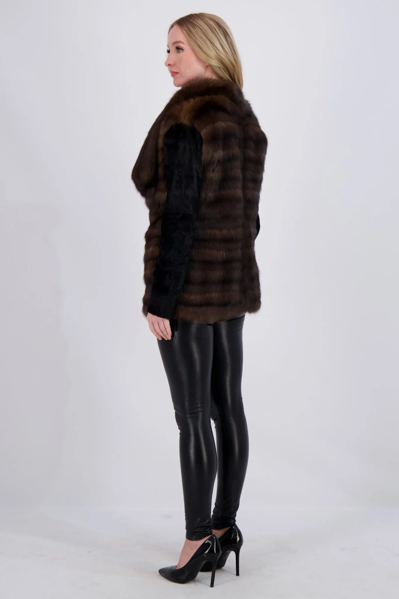 HORIZONTAL SABLE JACKET WITH LAMB SLEEVES