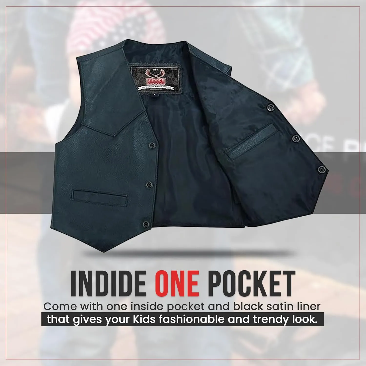 Hugger Kids Leather Vest Fashion Button Sleeveless Toddler's Tops Cute V Neck Jacket Waistcoat with Multiple Pockets