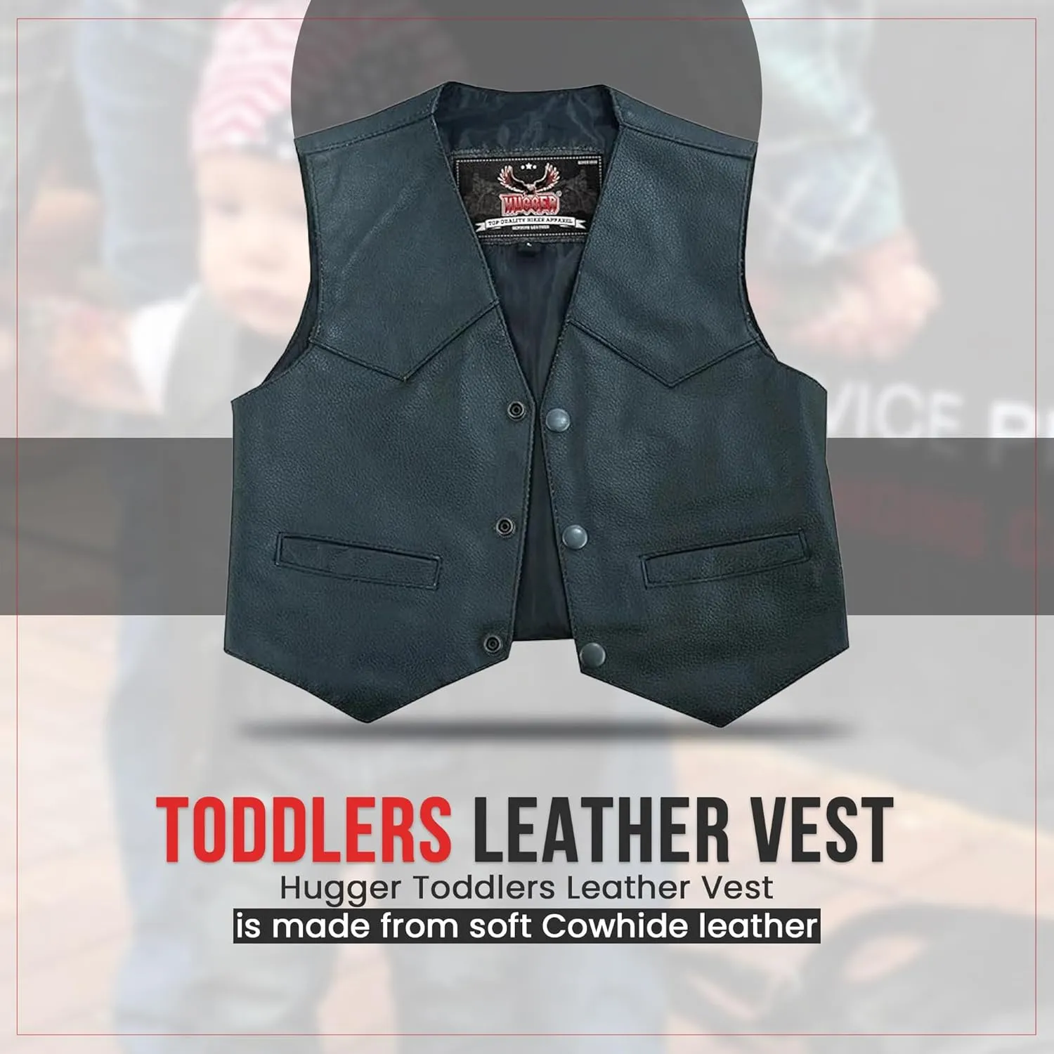 Hugger Kids Leather Vest Fashion Button Sleeveless Toddler's Tops Cute V Neck Jacket Waistcoat with Multiple Pockets