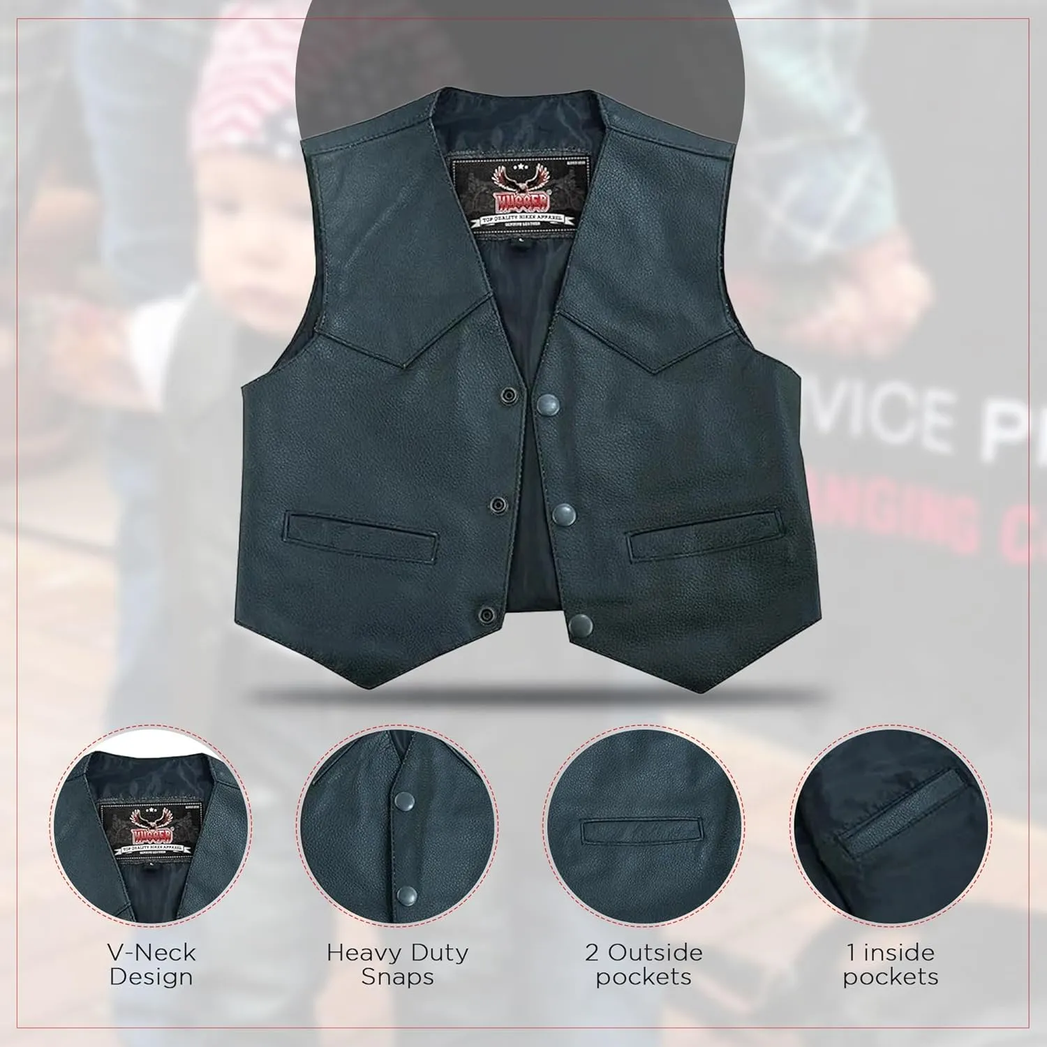 Hugger Kids Leather Vest Fashion Button Sleeveless Toddler's Tops Cute V Neck Jacket Waistcoat with Multiple Pockets