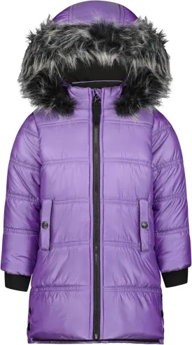 Jessica Simpson Girls' Mid-Length Heavyweight Puffer Jacket with Faux Fur Hood Winter Coat