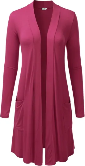 LALABEE Women's Long-Line Long Sleeve Open Front Cardigan with Pockets (S-3XL)