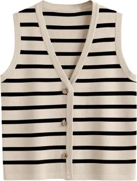 LILLUSORY Summer Vest Tops for Women 2025 Striped Sweater Vests Vacation Button Up Outfits Shirts Blouses Jacket Clothes