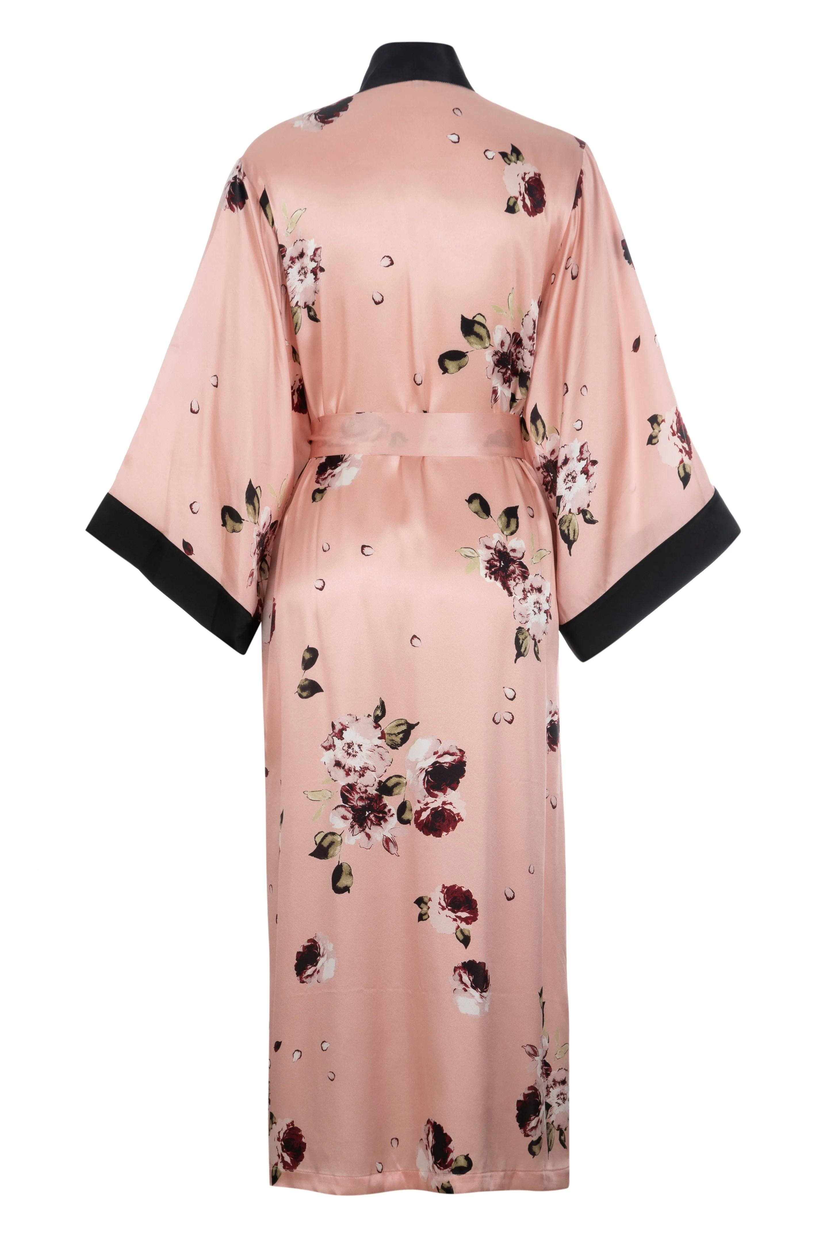 NEW: Silk Charmeuse Long Silk Robe: Blush Floral Print