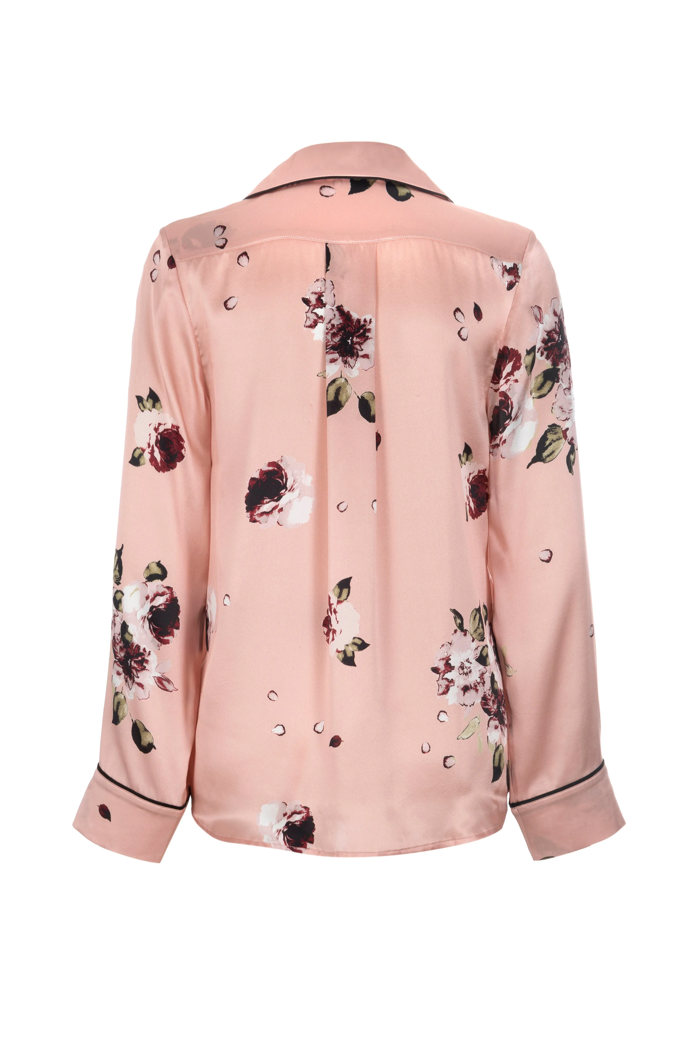 NEW Silk Charmeuse Long Sleeved PJ Top: Blush Floral Print