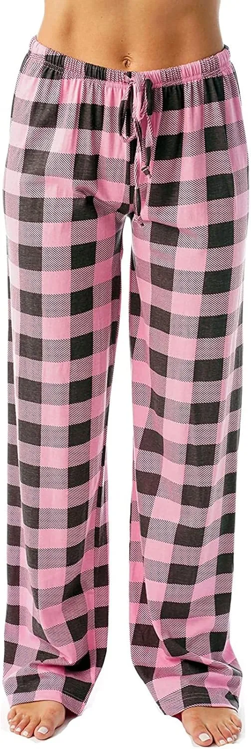 Plaid Pajama Pants Women Soft Comfy Buffalo Plaid Pj Pants Y2k Baggy Lightweight High Waisted Wide Leg Lounge Pants