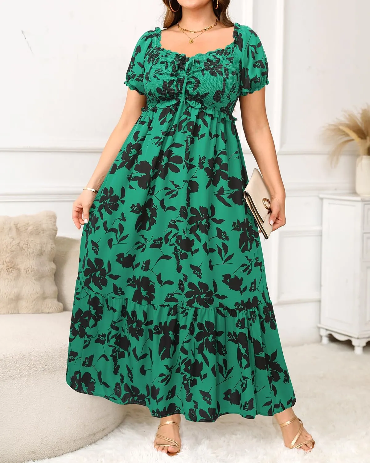 Plus Size Sun Dresses Women - Summer Off The Shoulder Puff Sleeve A Line Boho Maxi Flow Long Dress 2025
