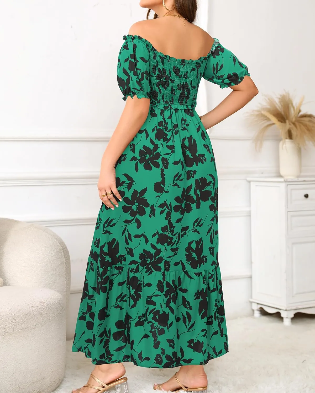 Plus Size Sun Dresses Women - Summer Off The Shoulder Puff Sleeve A Line Boho Maxi Flow Long Dress 2025