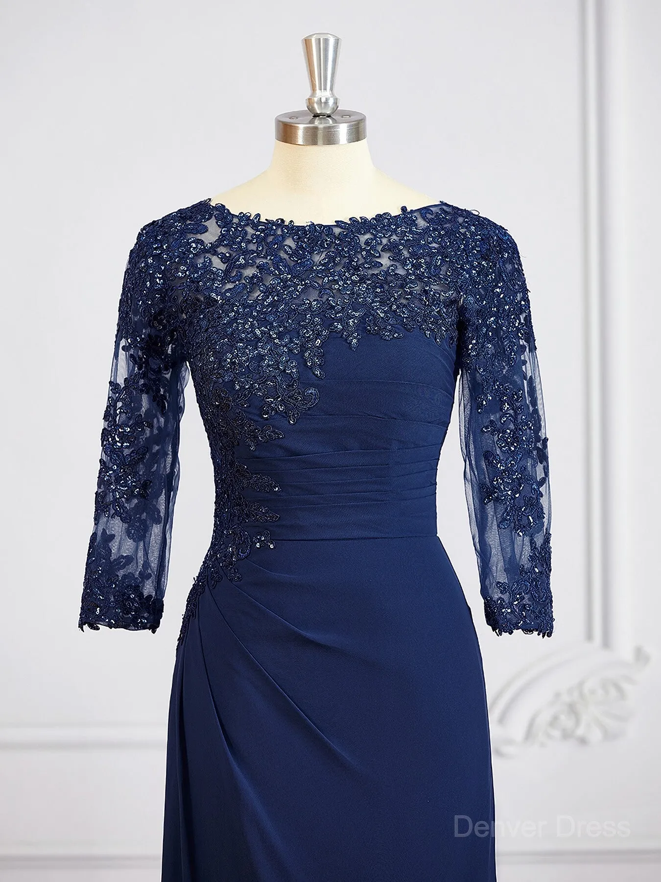 Sheath Bateau Floor-Length Chiffon Mother of the Bride Dresses With Appliques Lace