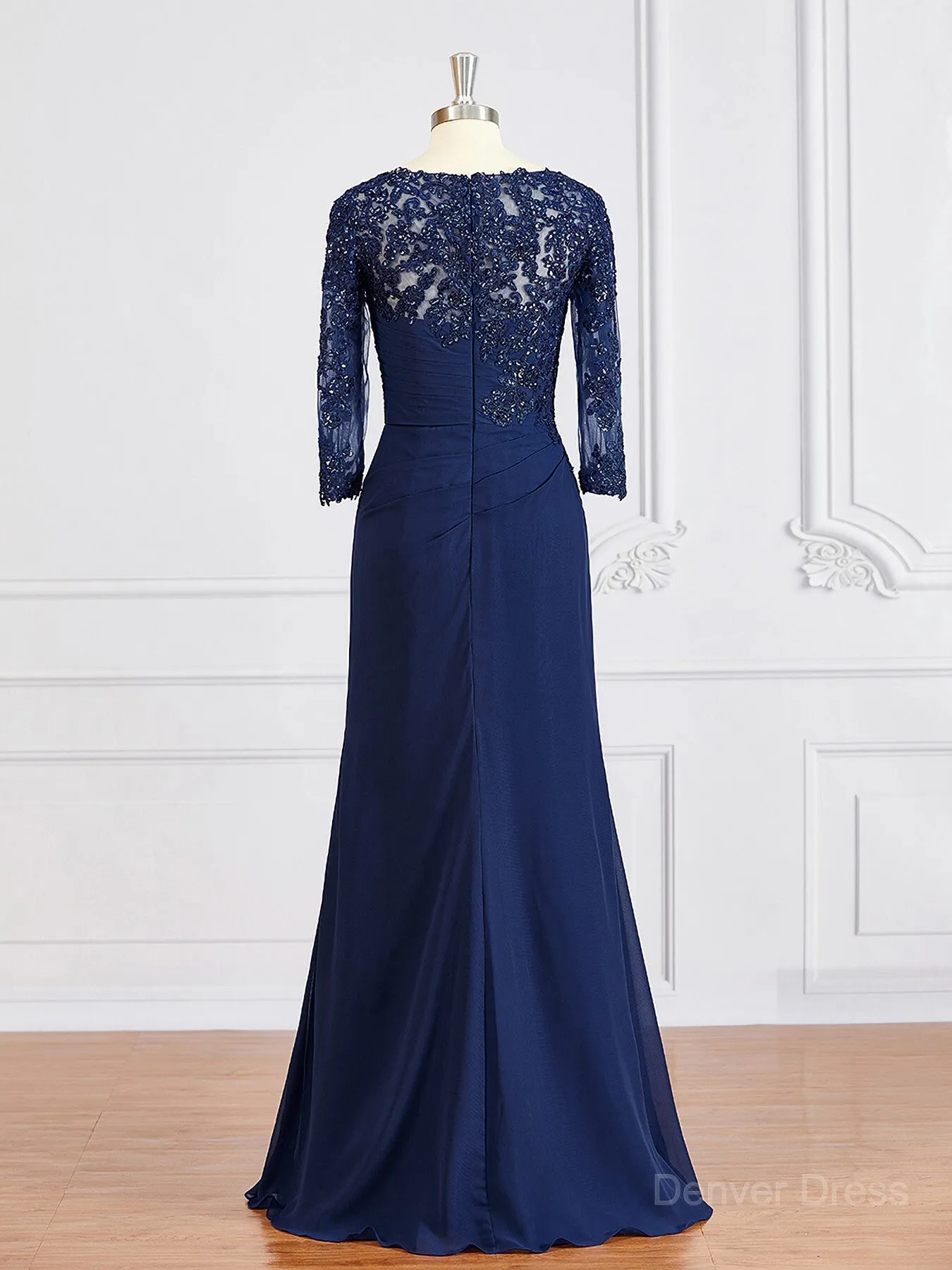 Sheath Bateau Floor-Length Chiffon Mother of the Bride Dresses With Appliques Lace