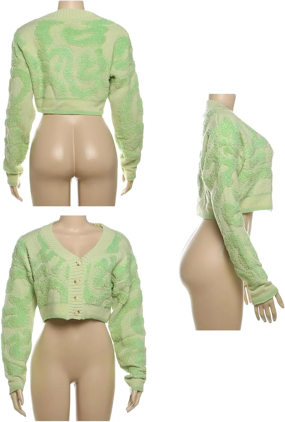 SHINFY Women's Fuzzy Cropped Cardigan Y2K Long Sleeve Open Front Button Cable Knit Short Cardigan Sweaters