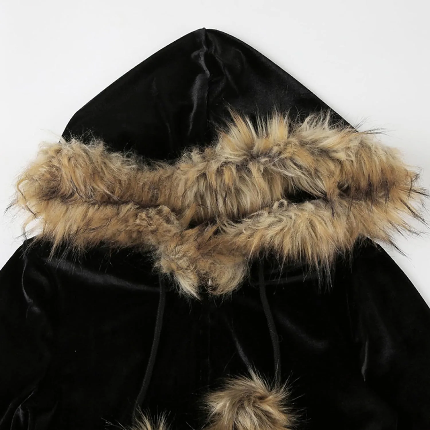 Velvet Hoodies for Women, Long Sleeve Zip Sweatshirt Crop Top Jackets with Fur Hooded Drawstrings, Retro Y2k