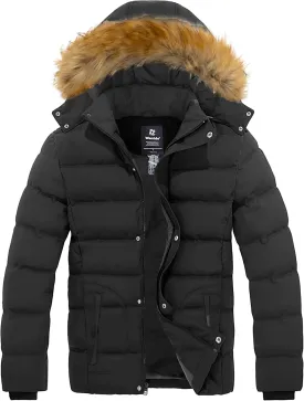 wantdo Men's Winter Puffer Jacket Thicken Winter Coat Warm Padded Jacket with Hood