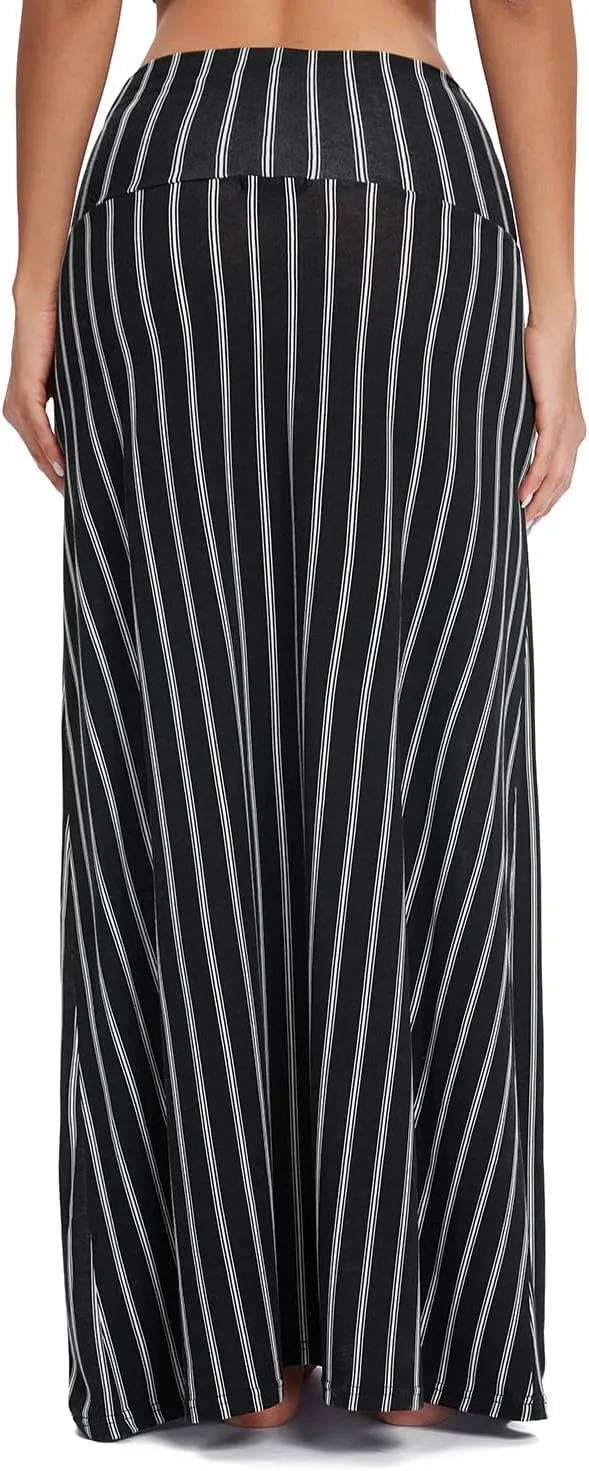 Women's Boho Flod Over Long Maxi Skirt Elastic High Waisted Long Skirts for Women
