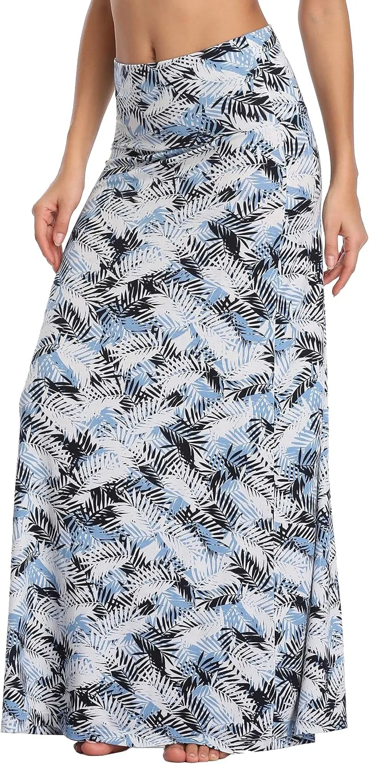 Women's Boho Flod Over Long Maxi Skirt Elastic High Waisted Long Skirts for Women