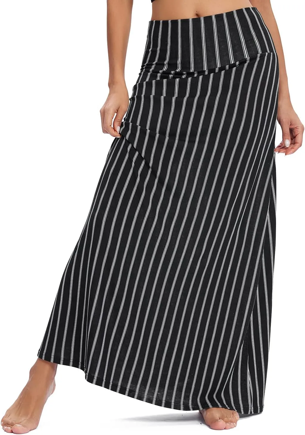 Women's Boho Flod Over Long Maxi Skirt Elastic High Waisted Long Skirts for Women