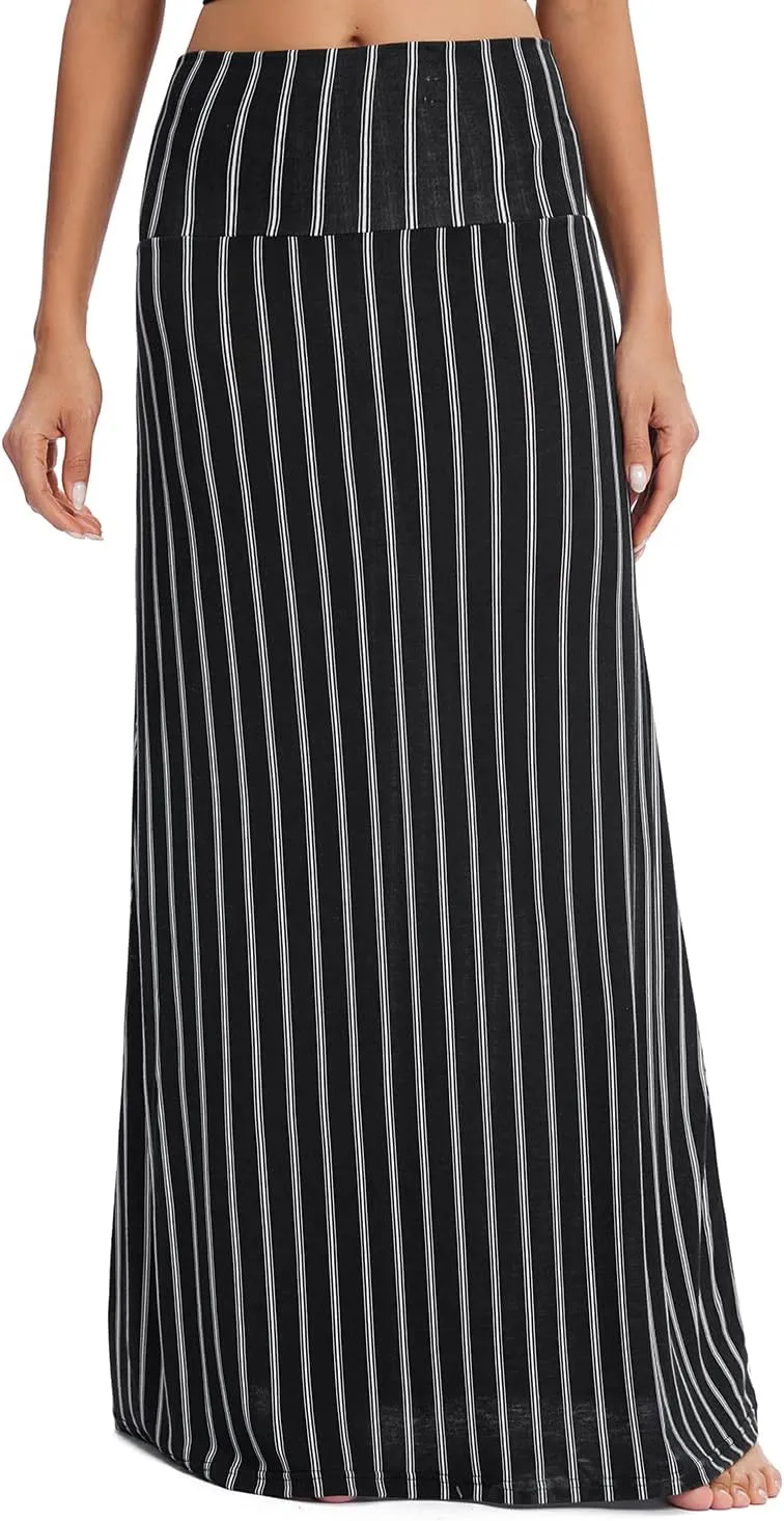 Women's Boho Flod Over Long Maxi Skirt Elastic High Waisted Long Skirts for Women