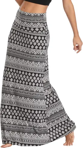 Women's Boho Flod Over Long Maxi Skirt Elastic High Waisted Long Skirts for Women